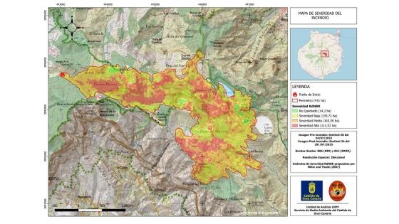 skogbrann tejeda gran canaria juli 2023 kart potensial
