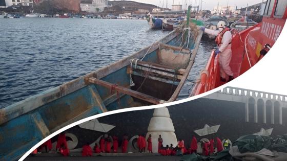 Flyktningbåt i havnen i Restinga på El Hierro.