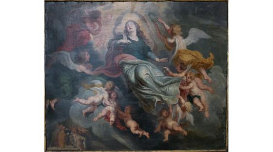 Maleriet Asunción de la virgen viser en kvinne med lys og engleskikkelser