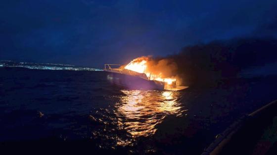 Brann i båt ved Lanzarote