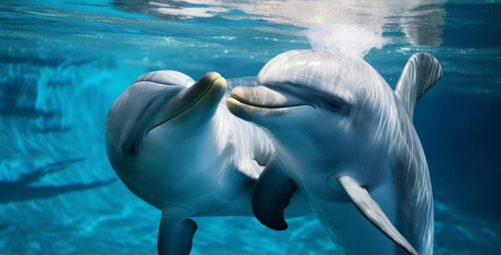To delfiner under vann ansikt tumlere