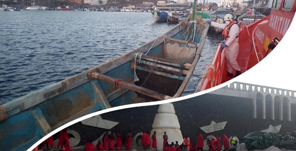 Flyktningbåt i havnen i Restinga på El Hierro.