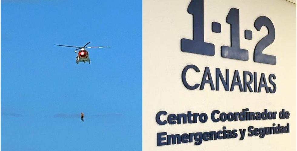 Redningshelikopter og skilt med 112
