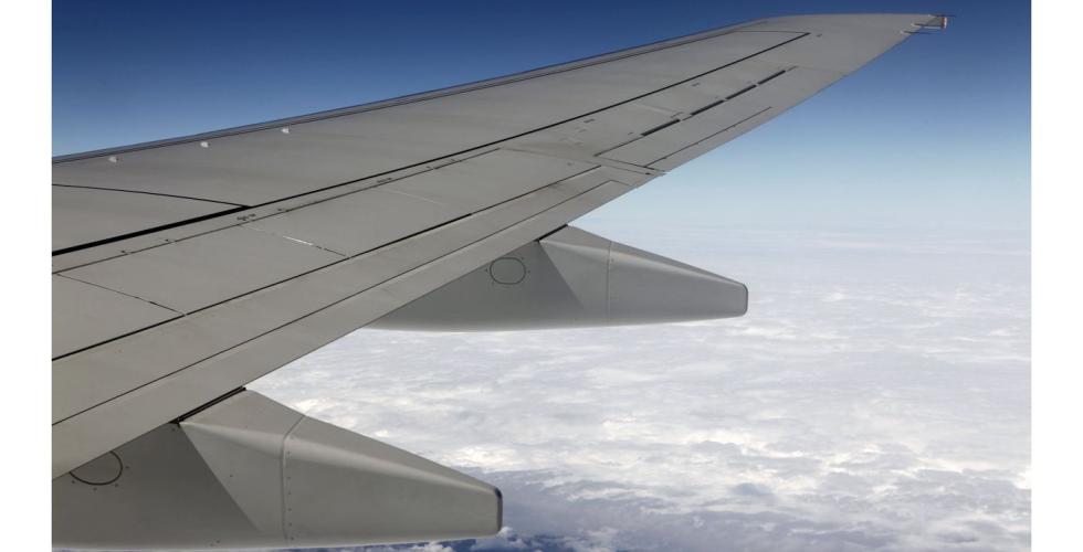 Flyvinge, blå himmel og skyer.