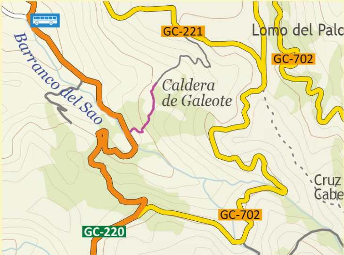 Kart for rusletur i Caldera Galeote, Gran Canarias høyland