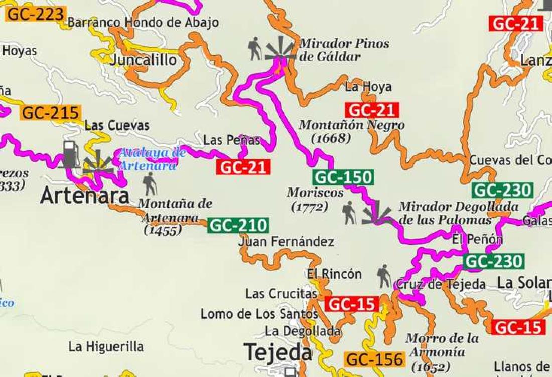 Kart del 4 over kjøretur i Gran Canarias høyland