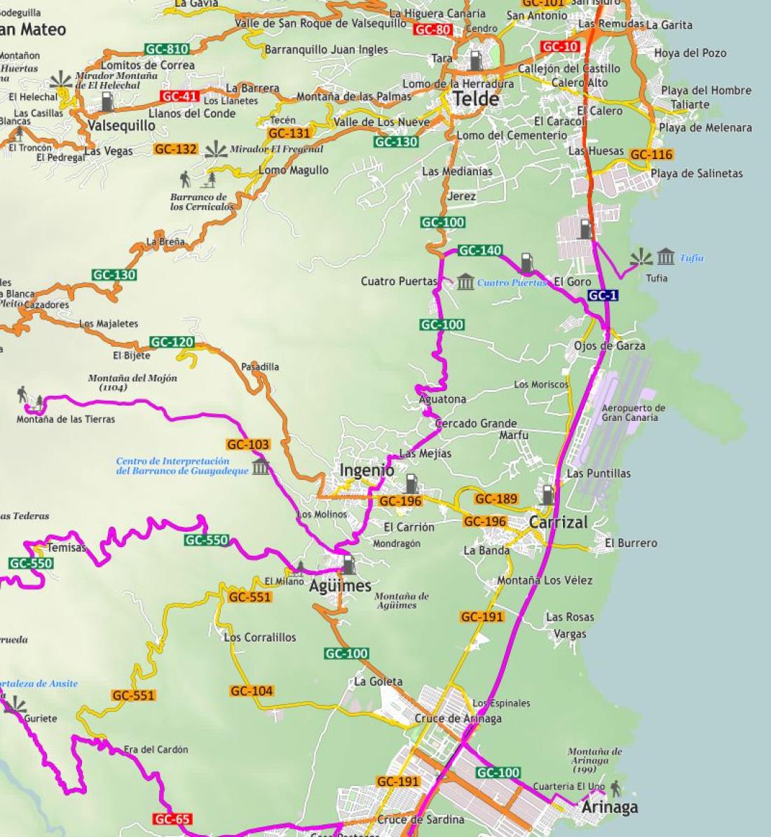 Kart del 3 for biltur øst på Gran Canaria