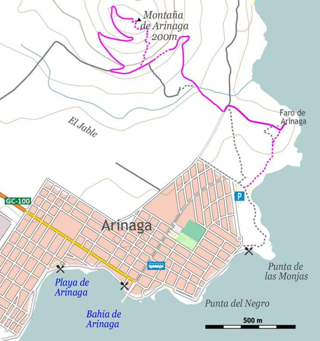 Kart spasertur opp på Montaña de Arinaga