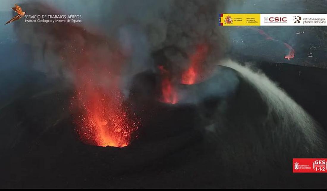 Vulkanutbrudd på La Palma september 2021. Vulkankrateret.