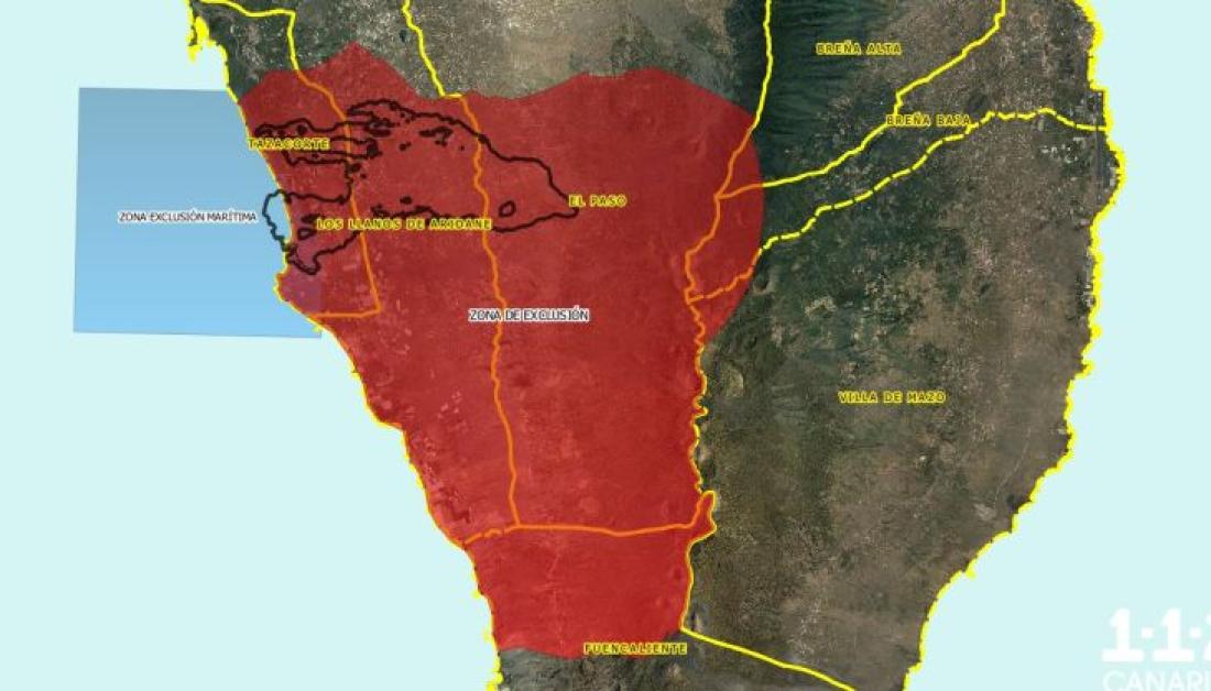 Vulkanutbrudd på La Palma 2021. Sikkerhetssonen rundt vulkanen.