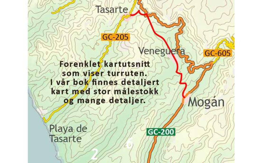 Rutekart for fottur fra Tasarte til Mogán